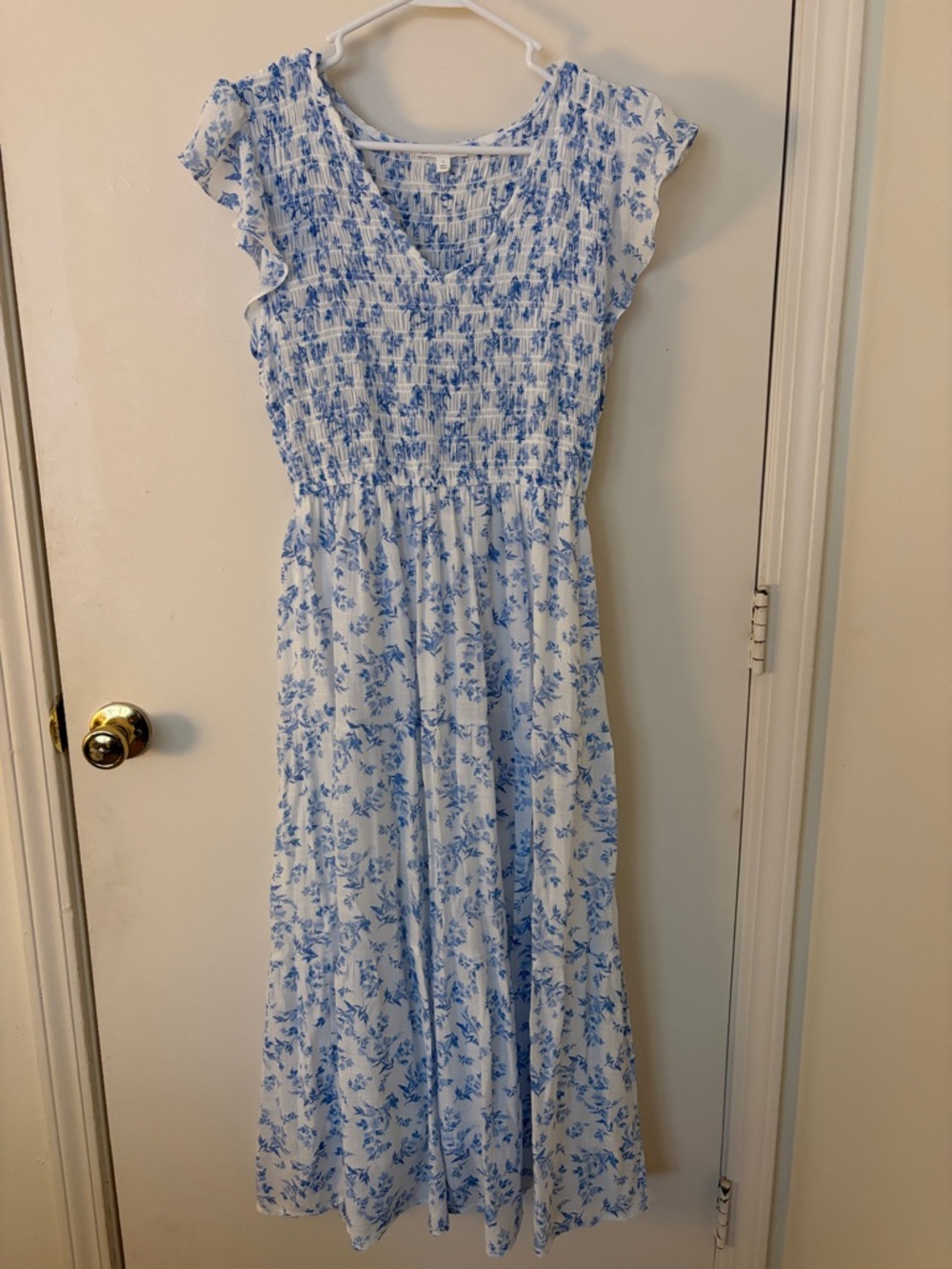 Blue Floral Smocked Maxi Dress - Women